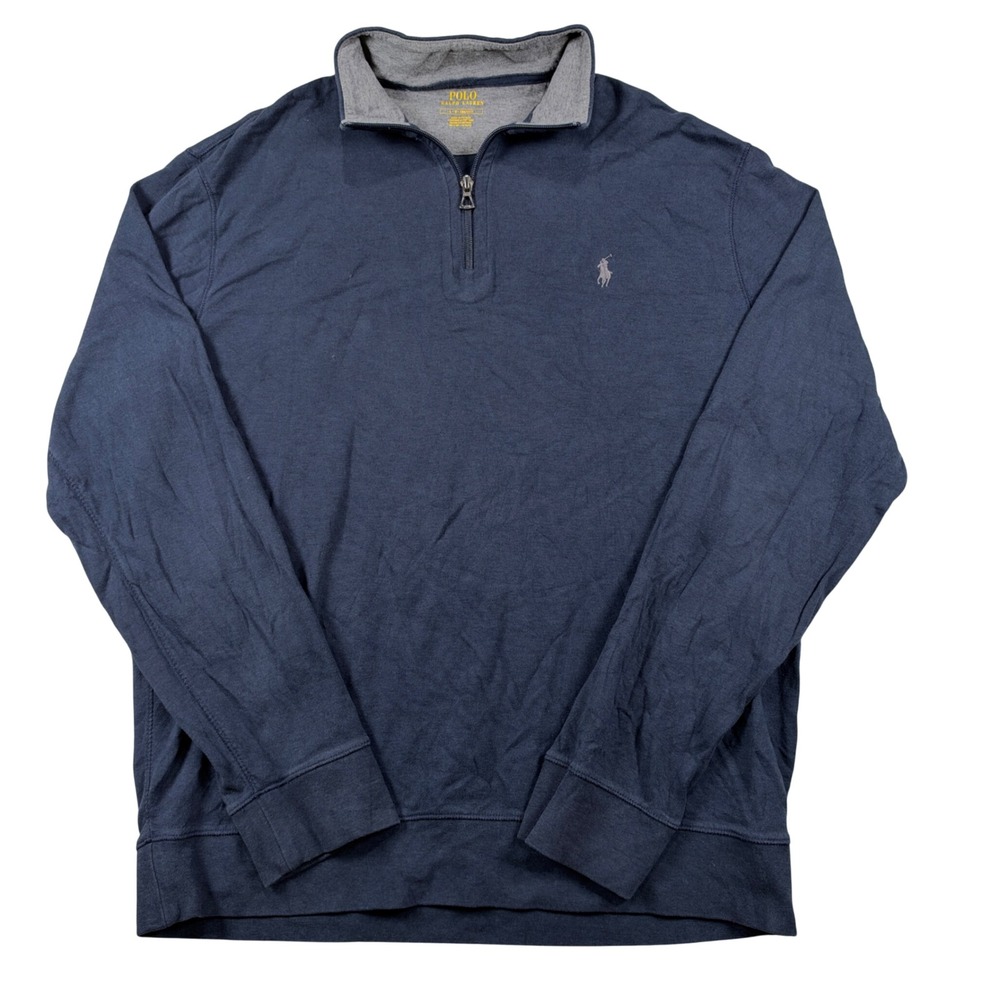 Polo Ralph Lauren Quarter Zip Pullover Mens Large Navy Blue Cotton Blend Logo